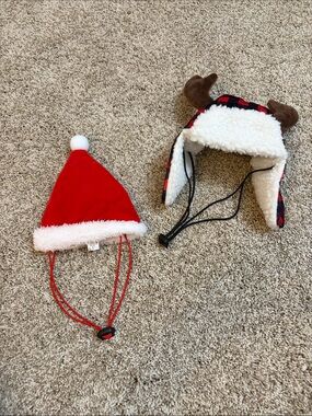 Holiday Pet Hats - Santa & Reindeer Set in Red, White, Brown
